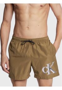 Calvin Klein Swimwear Szorty kąpielowe KM0KM00800 Khaki Regular Fit. Kolor: brązowy. Materiał: syntetyk #1