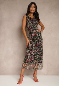 Renee - Czarna Sukienka Typu Bodycon w Kwiatowy Wzór Melavela. Kolor: czarny. Wzór: kwiaty. Typ sukienki: bodycon. Styl: klasyczny