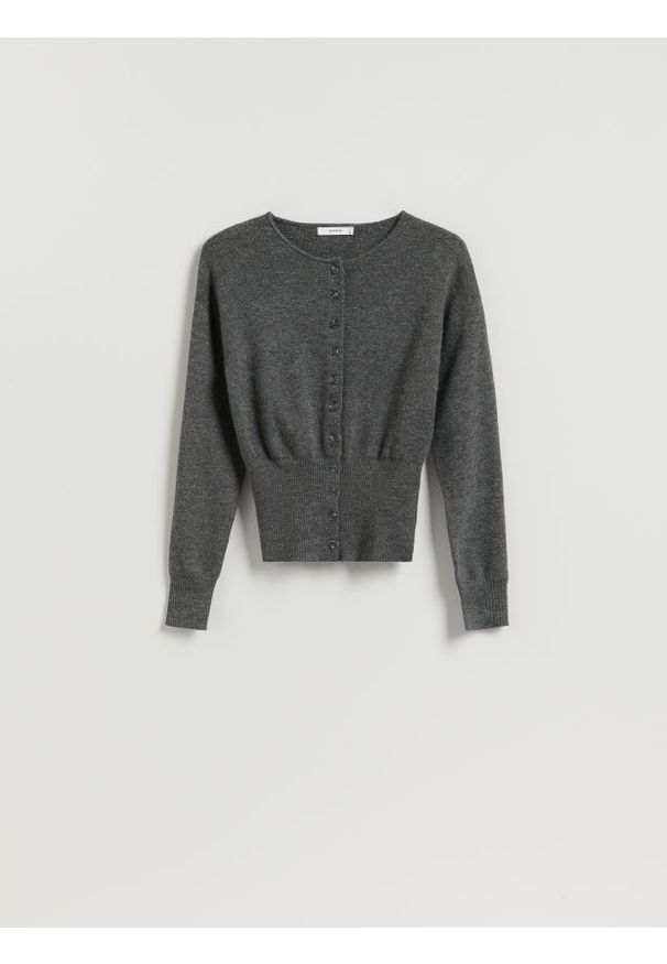 Reserved - Kardigan z domieszką wełny - szary. Kolor: szary. Materiał: wełna