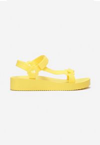 Renee - Żółte Sandały Hermonice. Nosek buta: okrągły. Zapięcie: rzepy. Kolor: żółty. Materiał: guma. Wzór: paski