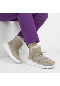 Big-Star - Beżowe Botki Big Star Damskie Ocieplane Buty. Okazja: na co dzień, na spacer. Zapięcie: bez zapięcia. Kolor: beżowy. Materiał: materiał, futro. Szerokość cholewki: normalna. Obcas: na platformie. Styl: casual #1