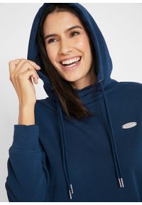 bonprix - Sukienka dresowa z kapturem. Typ kołnierza: kaptur. Kolor: niebieski. Materiał: dresówka. Styl: elegancki