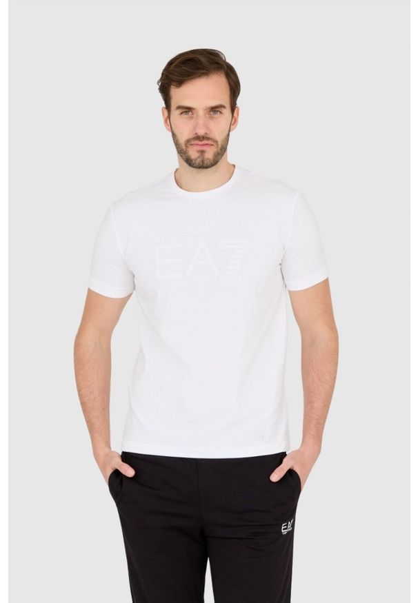 EA7 Emporio Armani - EA7 Biały męski t-shirt z dużym białym logo, Rozmiar S. Kolor: biały