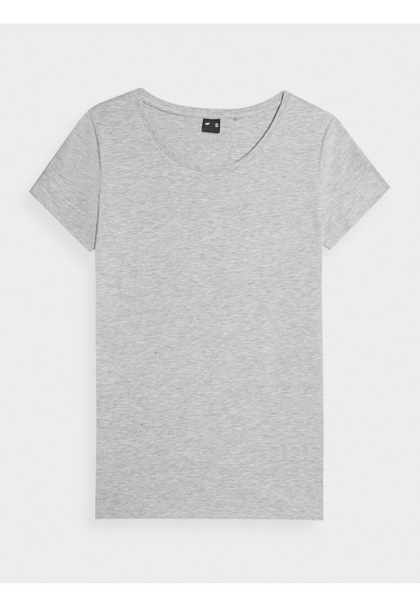 4f - T-shirt regular gładki damski. Kolor: szary. Materiał: dzianina, wiskoza. Wzór: gładki