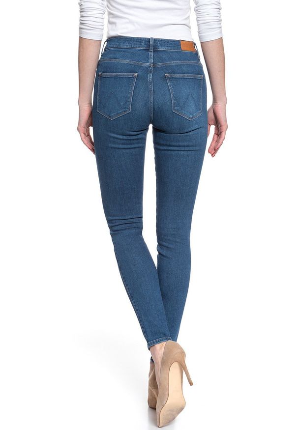 Wrangler - DAMSKIE SPODNIE JEANSOWE WRANGLER HIGH RISE SKINNY MID INDIGO W27HVQX8E 112128135. Okazja: na co dzień. Stan: podwyższony. Styl: elegancki, casual