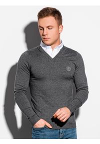 Ombre Clothing - Sweter męski E120 - grafitowy/melanżowy - XXL. Typ kołnierza: dekolt w serek, kołnierzyk koszulowy. Kolor: szary. Materiał: nylon, materiał, bawełna. Wzór: melanż. Styl: klasyczny
