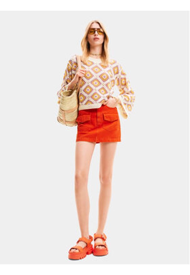 Desigual Sweter Willow 24SWJF25 Kolorowy Loose Fit. Materiał: bawełna. Wzór: kolorowy