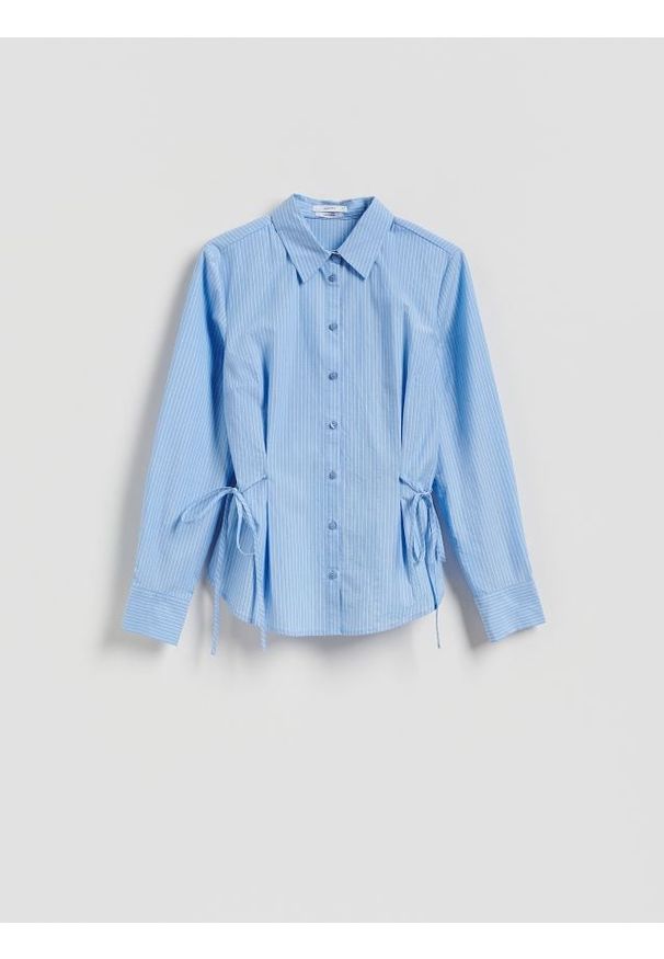 Reserved - Koszula z wiązaniami - jasnoniebieski. Kolor: niebieski. Materiał: bawełna, tkanina