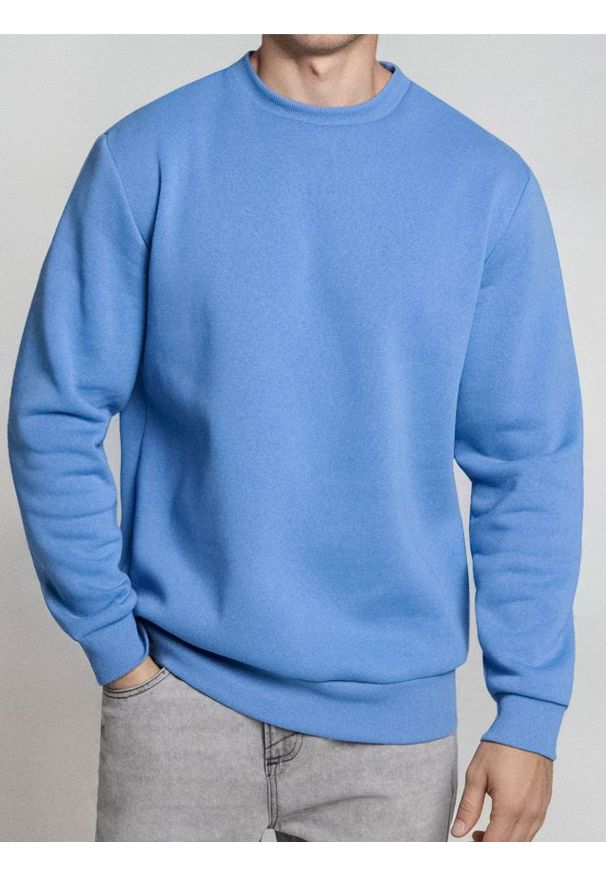 Sinsay - Bluza crewneck z domieszką bawełny - niebieski. Kolor: niebieski. Materiał: bawełna