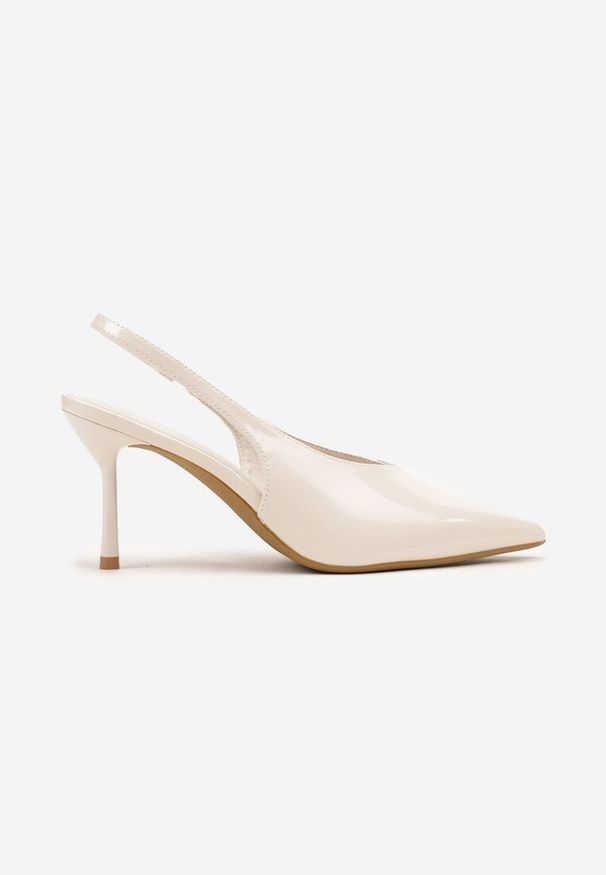 Renee - Beżowe Lakierowane Sandały na Szpilce Typu Slingback Addoxie. Okazja: na co dzień, na spacer. Kolor: beżowy. Materiał: lakier. Obcas: na szpilce. Styl: elegancki, casual. Wysokość obcasa: średni