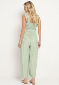 Born2be - Jasnozielony Wiskozowy Kombinezon na Ramiączkach z Materiałowym Paskiem i Gumkami w Talii Zadia. Kolor: zielony. Materiał: wiskoza, materiał. Długość rękawa: na ramiączkach #3
