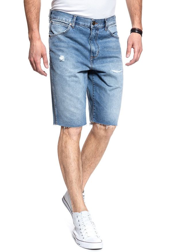 Wrangler - KRÓTKIE SPODENKI WRANGLER DENIM SHORT BLUE LAND W14CGW15W 112126590. Materiał: denim. Długość: krótkie