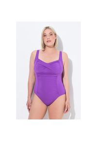 ULLA POPKEN - Damski Strój kąpielowy drapowanie miękkie miseczki regulowane ramiączka. Kolekcja: plus size. Kolor: fioletowy. Materiał: poliester, elastan, poliamid, materiał
