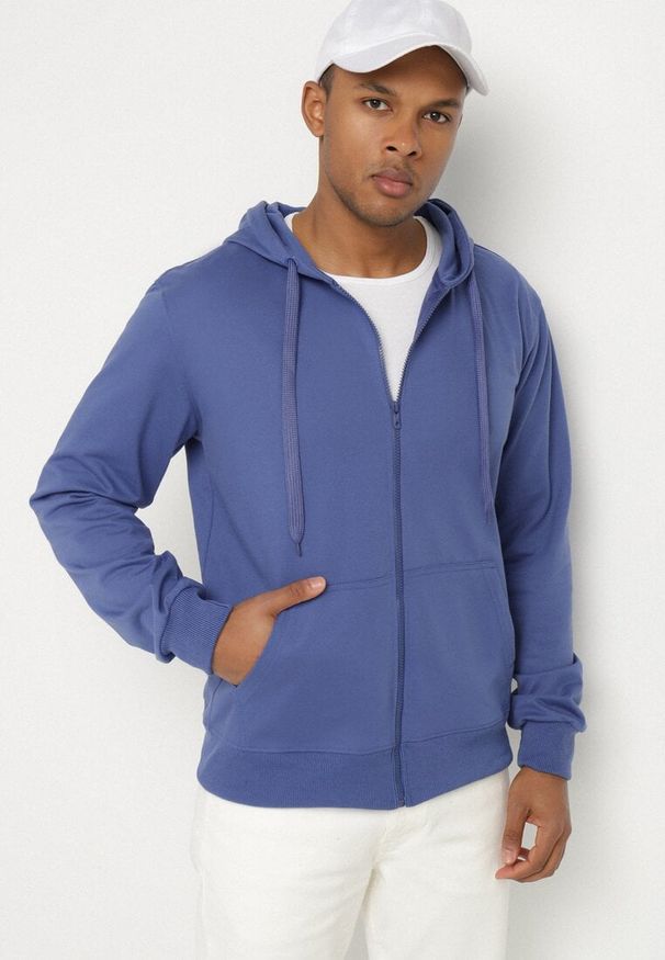 Born2be - Granatowa Bluza z Bawełną Kapturem i Sznurkami Asallin. Okazja: na co dzień. Typ kołnierza: kaptur. Kolor: niebieski. Materiał: bawełna. Styl: klasyczny, casual