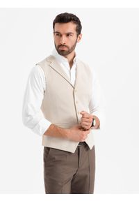 Ombre Clothing - Dopasowana elegancka męska kamizelka z elastanem i klapami – beżowa V2 OM-BLZV-0145 - XXL. Kolor: beżowy. Materiał: elastan. Wzór: gładki, jednolity. Styl: elegancki #7