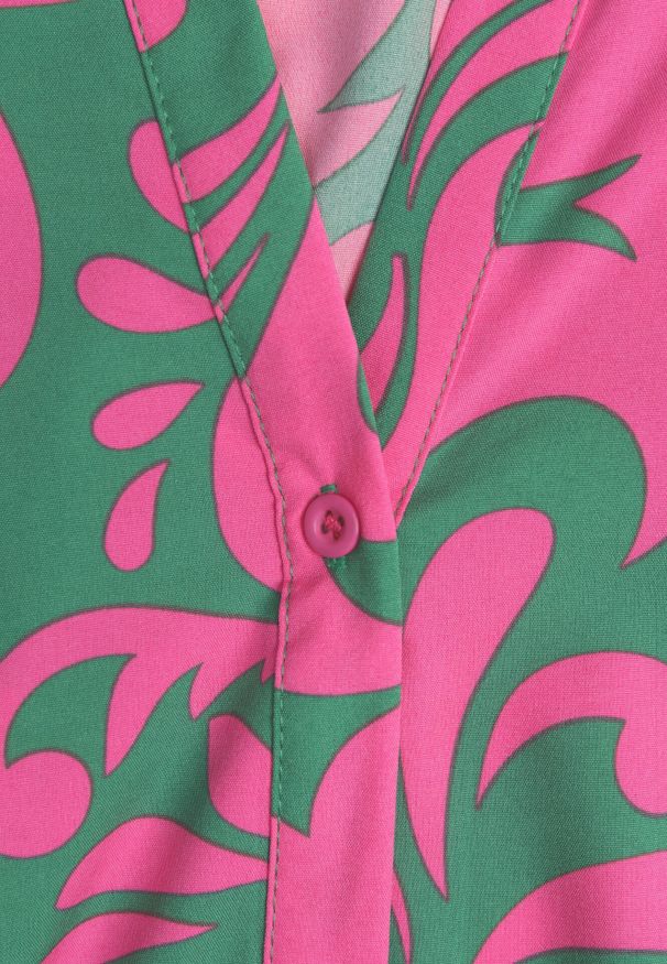 Born2be - Zielono-Różowa Koszulowa Sukienka Maxi z Materiałowym Paskiem w Abstrakcyjne Wzory Terins. Kolor: zielony. Materiał: materiał. Typ sukienki: koszulowe. Długość: maxi