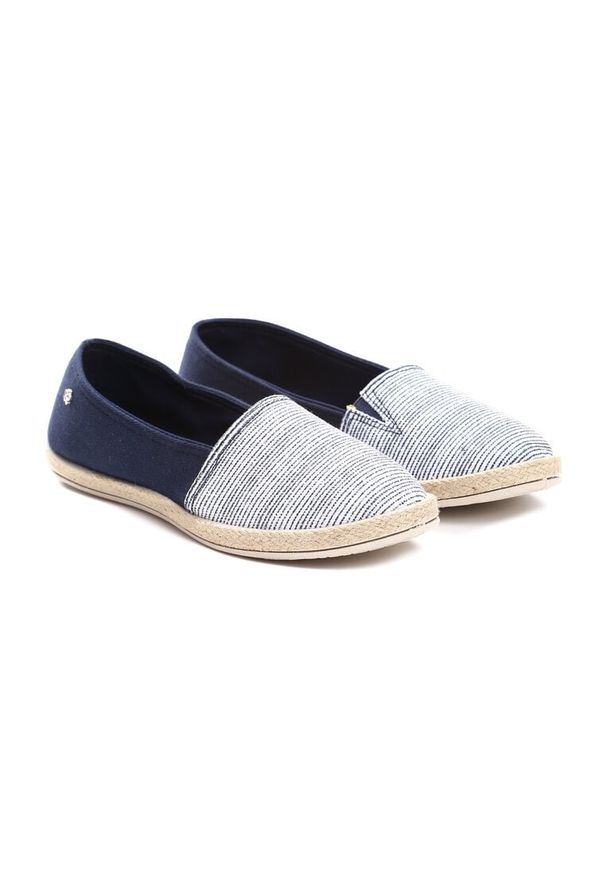 Renee - Granatowe Espadryle Loving Tonight. Zapięcie: bez zapięcia. Kolor: niebieski. Materiał: materiał. Wzór: paski, nadruk. Obcas: na płaskiej podeszwie