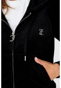 Juicy Couture - JUICY COUTURE Czarna damska bluza Madison, Rozmiar S. Kolor: czarny. Materiał: materiał, poliester, welur. Wzór: aplikacja