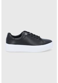 Calvin Klein Buty skórzane kolor czarny na platformie. Nosek buta: okrągły. Zapięcie: sznurówki. Kolor: czarny. Materiał: skóra. Obcas: na platformie