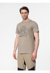 4f - T-shirt regular z bawełny organicznej męski. Kolor: brązowy. Materiał: bawełna. Wzór: nadruk #1
