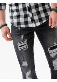 Ombre Clothing - Spodnie męskie jeansowe z dziurami SLIM FIT P1065 - czarne - XXL. Kolor: czarny. Materiał: jeans #5