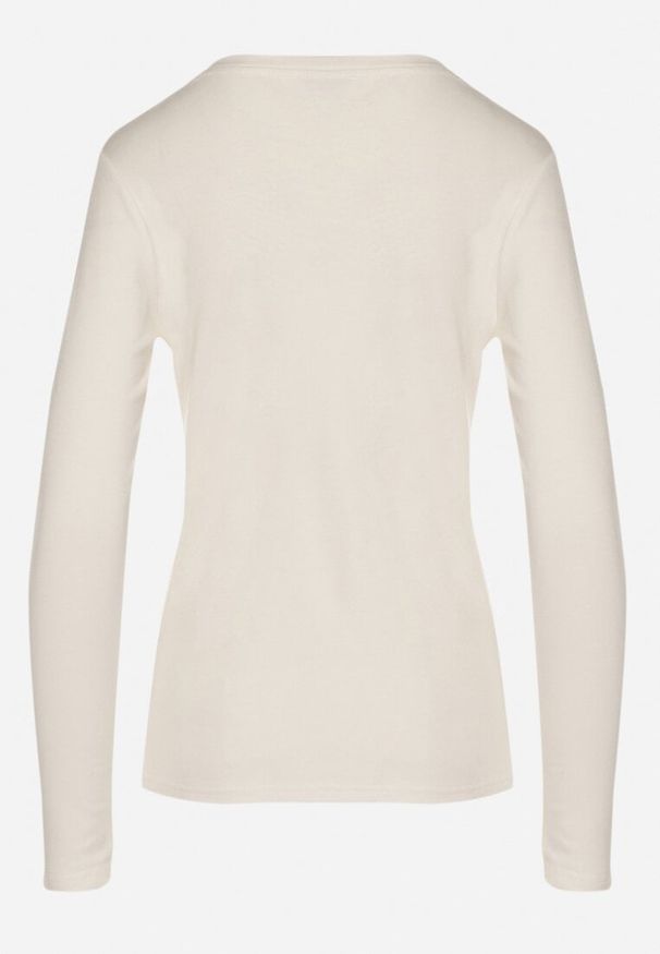 Born2be - Biała Bluzka Typu Longsleeve z Okrągłym Dekoltem Unelessa. Kolor: biały. Materiał: jeans. Długość rękawa: długi rękaw. Styl: klasyczny, elegancki