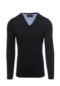 Ombre Clothing - Sweter męski z haftem - czarny V1 E191 - XXL. Kolor: czarny. Materiał: materiał, nylon, dzianina, wiskoza. Wzór: haft. Styl: klasyczny, elegancki #3