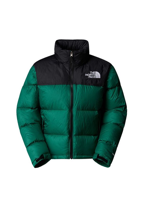 Kurtka The North Face 1996 Retro Nuptse 0A3XEONL11 - zielono-czarna. Kolor: zielony, czarny, wielokolorowy. Materiał: puch, nylon. Wzór: aplikacja. Sezon: lato. Styl: retro