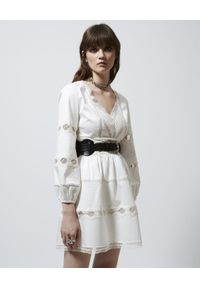 The Kooples - THE KOOPLES - Bawełniana sukienka mini. Typ kołnierza: dekolt w kształcie V. Kolor: biały. Materiał: bawełna. Wzór: koronka. Sezon: lato. Typ sukienki: rozkloszowane. Długość: mini #1