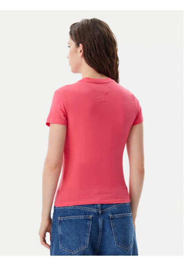 Tommy Jeans T-Shirt Tonal Linear DW0DW20315 Różowy Slim Fit. Kolor: różowy. Materiał: bawełna