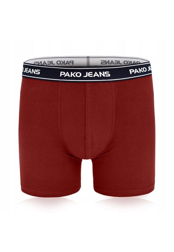 Bawełniane, Klasyczne Bokserki Męskie - Pako Jeans - Bordowe. Kolor: czerwony. Materiał: elastan, bawełna