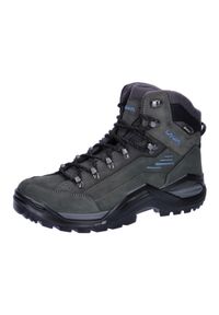 Buty trekkingowe męskie Lowa Renegade Evo Mid Gtx. Wysokość cholewki: za kostkę. Zapięcie: sznurówki. Kolor: czarny, niebieski. Materiał: guma, skóra, syntetyk, materiał. Szerokość cholewki: normalna #1