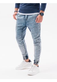 Ombre Clothing - Spodnie męskie jeansowe joggery P1027 - jasnoniebieskie - XXL. Kolor: niebieski. Materiał: jeans. Styl: klasyczny #1