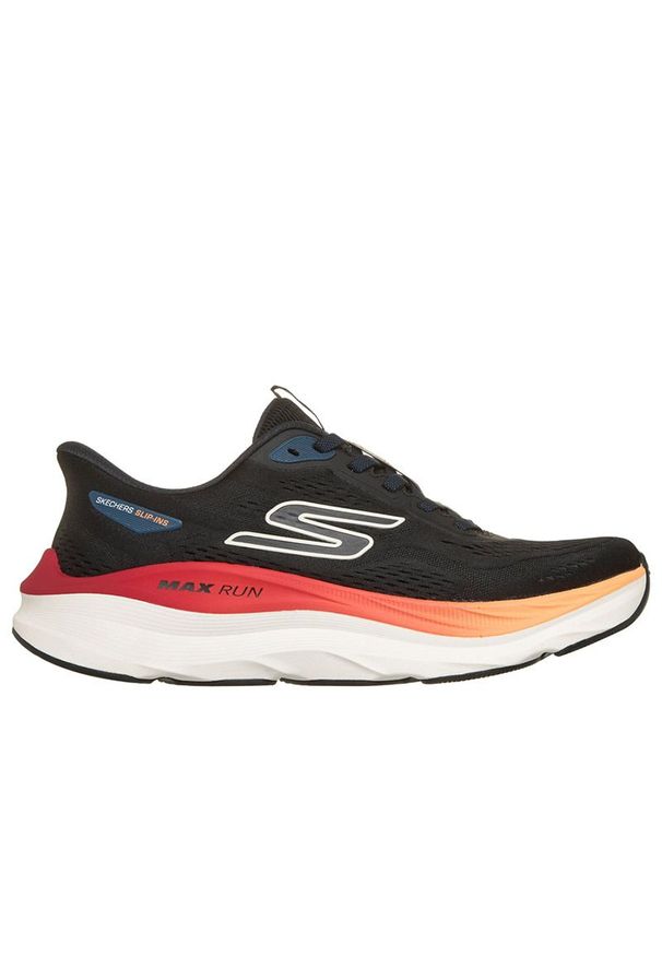 skechers - Buty męskie Skechers Slip-ins: Max Run 221000BKMT - czarne. Okazja: na co dzień. Zapięcie: sznurówki. Kolor: czarny. Szerokość cholewki: normalna. Wzór: aplikacja. Model: Skechers Sport. Sport: bieganie