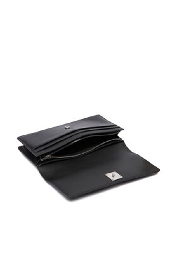 Calvin Klein Duży Portfel Damski Emblem Hw Long Bifold LV04F1098G Czarny. Kolor: czarny. Materiał: skóra