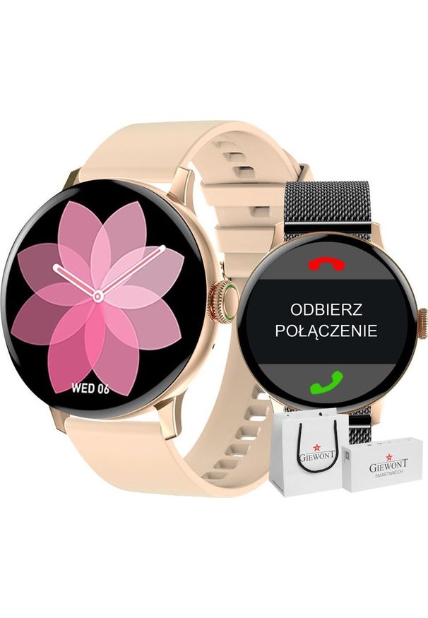 Smartwatch Giewont Smartwatch Damski Giewont GW330-4 Różowe Złoto-Róż Pudrowy Pasek Silikonowy + Czarna Bransoleta. Rodzaj zegarka: smartwatch. Kolor: wielokolorowy, złoty, czarny, różowy