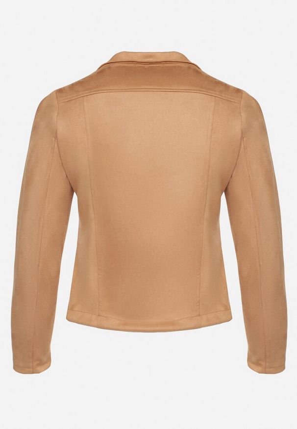 Born2be - Beżowa Kurtka Ramoneska z Imitacji Zamszu z Asymetrycznym Suwakiem Maisen. Kolekcja: plus size. Kolor: beżowy. Materiał: zamsz