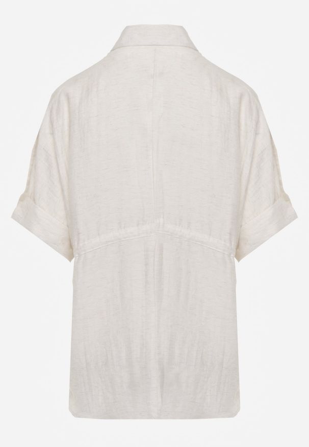 Renee - Jasnobeżowa Koszula Typu Nietoperz Utility z Lnem i Wiskozą z Wiązaniem w Talii Fyserynore. Kolor: beżowy. Materiał: wiskoza, len. Sezon: lato