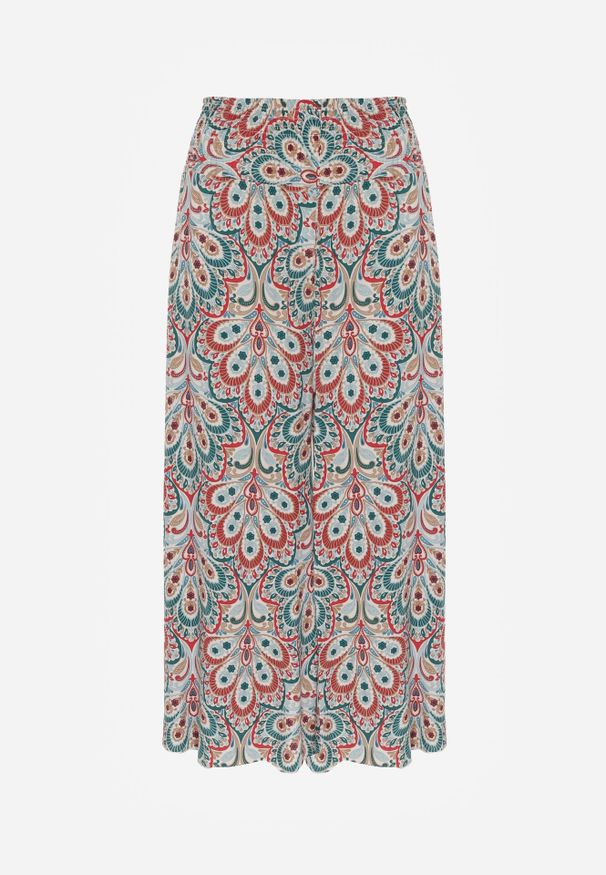 Born2be - Czerwone Szerokie Spodnie z Wiskozy w Retro Wzór Zeramara. Kolor: czerwony. Materiał: wiskoza. Styl: retro