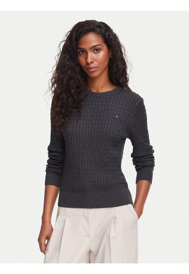 TOMMY HILFIGER - Tommy Hilfiger Sweter WW0WW44993 Szary ciemny Regular Fit. Kolor: szary. Materiał: bawełna