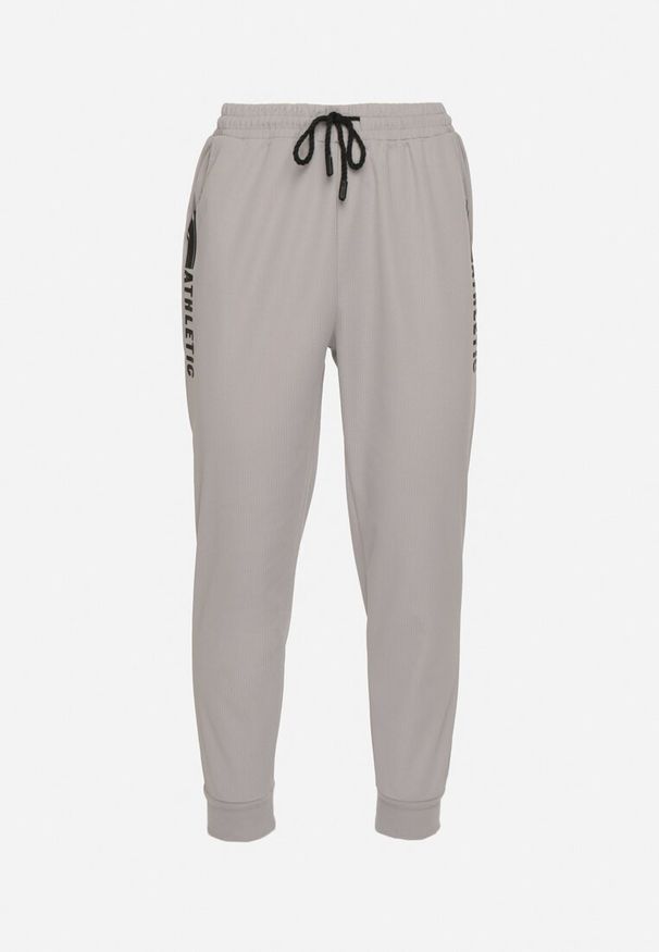 Born2be - Szare Spodnie Dresowe Typu Jogger z Kieszeniami Zdobione Nadrukami Mepessa. Okazja: na co dzień. Kolor: szary. Materiał: dresówka. Wzór: aplikacja, nadruk. Styl: casual