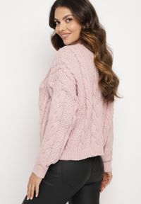 Born2be - Różowy Sweter z Wiskozą i Wełną Aplikacją 3D i Tłoczeniem Vaishira. Kolor: różowy. Materiał: wełna, wiskoza. Wzór: aplikacja. Sezon: zima #5