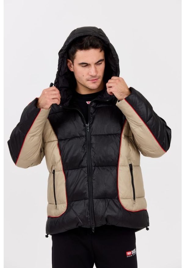 Diesel - DIESEL Czarna męska kurtka W-OSTEND, Rozmiar 48. Okazja: na co dzień. Kolor: czarny. Materiał: tkanina. Sezon: zima. Styl: casual, elegancki, sportowy