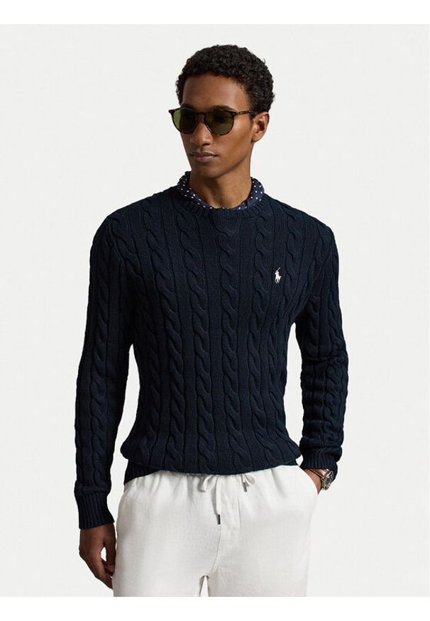 Polo Ralph Lauren Sweter 710775885555 Granatowy Regular Fit. Typ kołnierza: polo. Kolor: niebieski. Materiał: bawełna