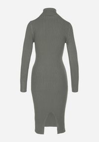 Born2be - Ciemnozielona Sukienka Prążkowana o Dopasowanym Kroju z Golfem Kaszmirem Bawełną i Wełną Vaithessa. Okazja: na co dzień. Typ kołnierza: golf. Kolor: zielony. Materiał: wełna, bawełna, prążkowany, kaszmir. Długość rękawa: długi rękaw. Styl: casual, elegancki #7