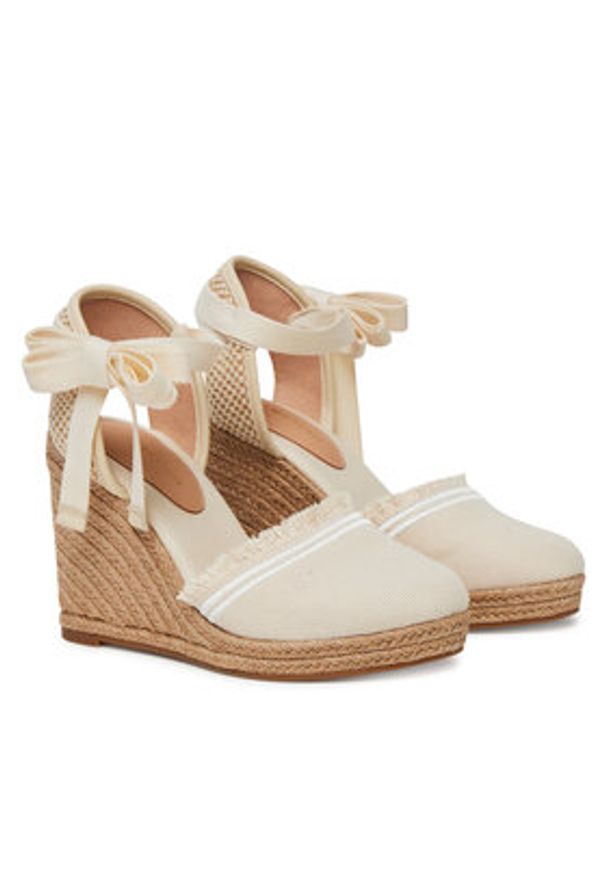 TOMMY HILFIGER - Tommy Hilfiger Espadryle Fringe Canvas High Wedge FW0FW08878 Écru. Kolor: kremowy. Materiał: materiał
