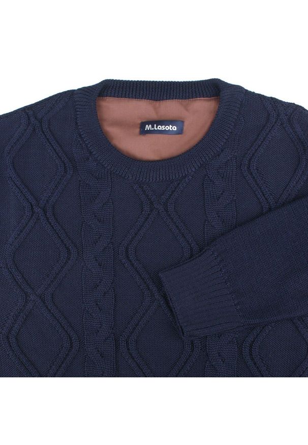 Sweter dla Mężczyzny - Lasota - Okrągły Dekolt, Granat. Kolor: niebieski. Materiał: wełna, akryl. Sezon: zima, jesień