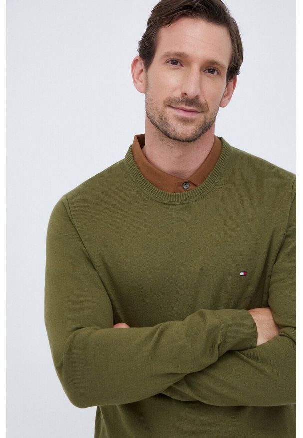 TOMMY HILFIGER - Tommy Hilfiger sweter z domieszką kaszmiru kolor zielony lekki. Kolor: zielony. Materiał: kaszmir. Styl: klasyczny