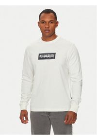 Napapijri Longsleeve S-Box Logo NP0A4I3M Écru Regular Fit. Materiał: bawełna. Długość rękawa: długi rękaw #1