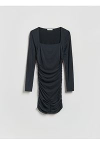 Reserved - Sukienka mini z modalem - ciemnoszary. Kolor: szary. Materiał: dzianina. Długość: mini #1